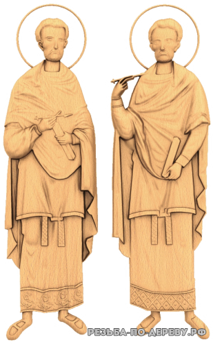Резная икона Святые Косма и Дамиан из дерева