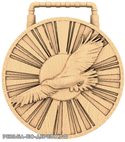 Резное панно Медалька Орёл в лучах солнца из дерева