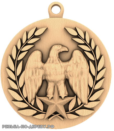 Резное панно Медалька Орёл со звездой из дерева