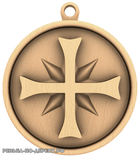 Резное панно Медалька с крестом из дерева