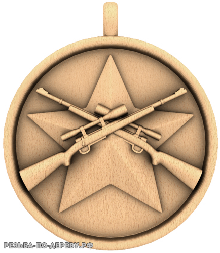 Резное панно Медалька Снайперки на звезде из дерева