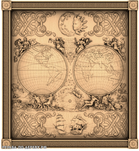 Резное панно Карта мира №3 из дерева