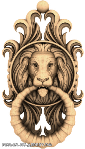 Голова льва - ручка из дерева