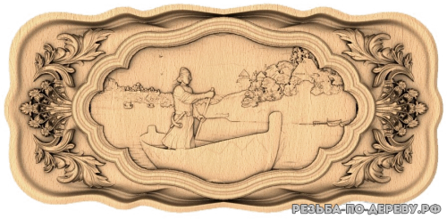 Резное панно Мужик в лодке (3 серия) из дерева