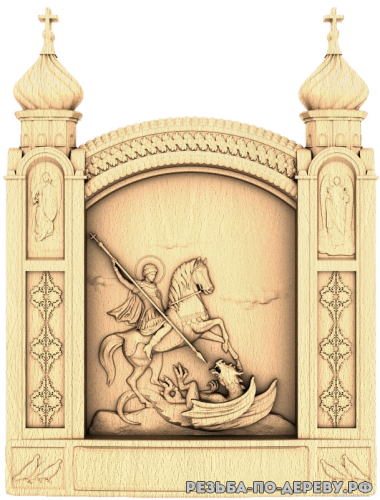 Резная икона Георгий Победоносец №10 из дерева