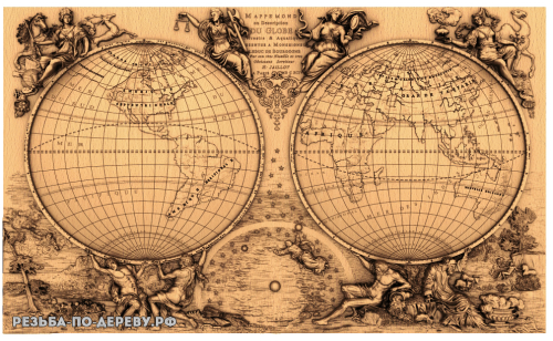 Резное панно Карта Мира из дерева