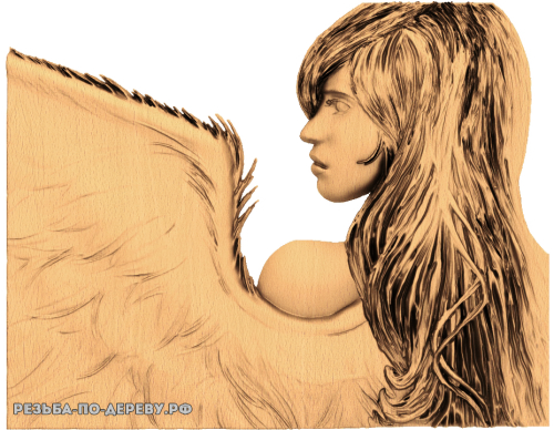 Резное панно Девушка с крыльями из дерева