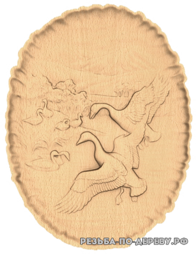 Резное панно Гуси (3) из дерева
