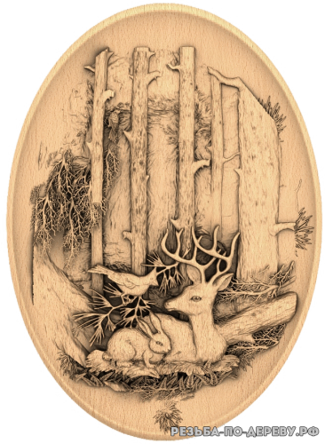 Резное панно Лесные животные - тарелка из дерева