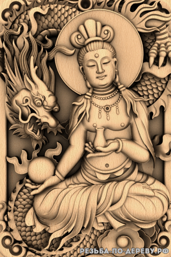 Резное панно Будда с драконом из дерева