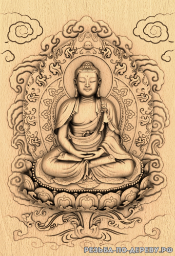 Резное панно Будда с фоном №1 из дерева