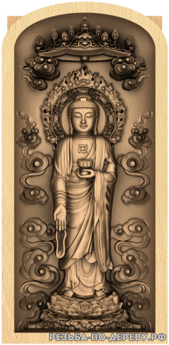 Резное панно Будда с фоном №3 из дерева