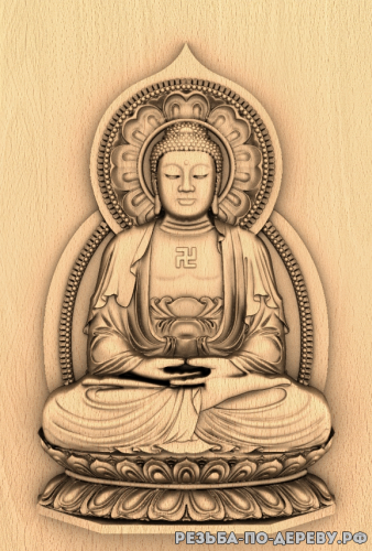 Резное панно Будда с фоном №4 из дерева