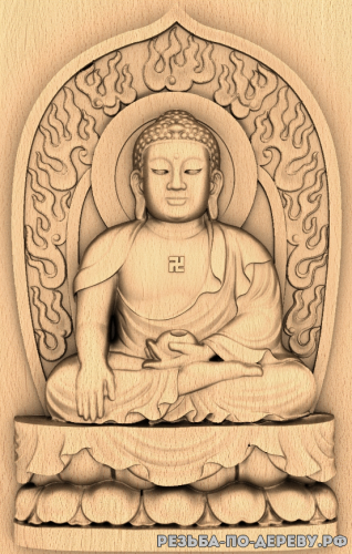 Резное панно Будда с фоном №7 из дерева