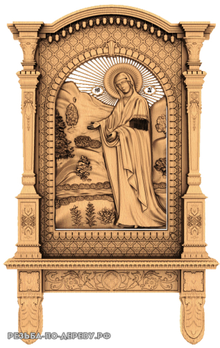 Резная икона Божья Матерь Пюхтицкая №2 из дерева