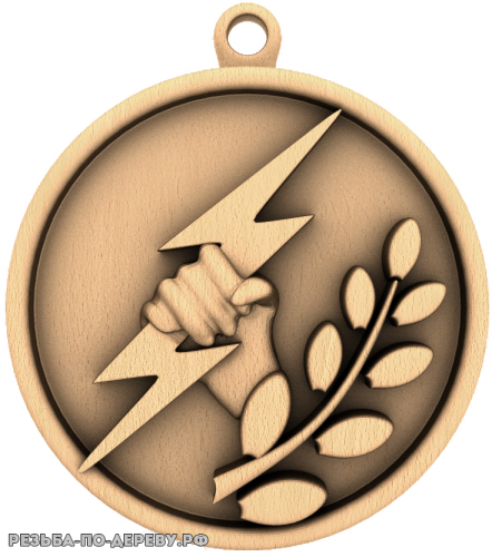 Резное панно Медалька Молния в руке из дерева