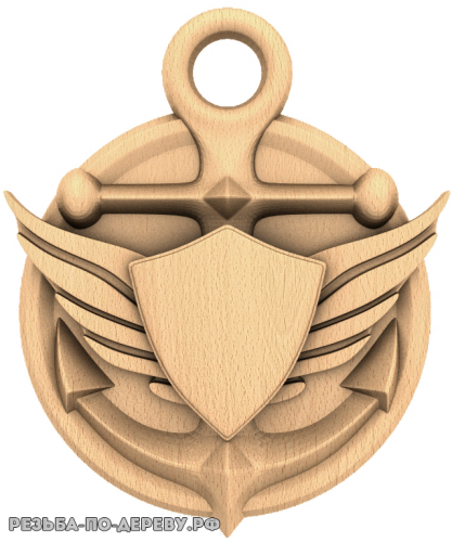 Резное панно Медалька Якорь со щитом из дерева