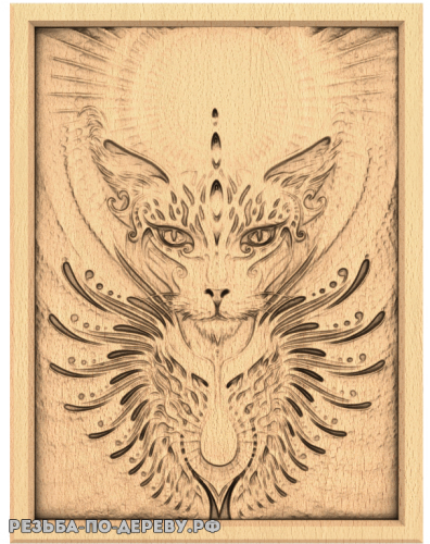 Резное панно Кот гравировка (1) из дерева