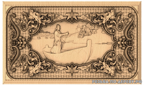 Резное панно Мужик в лодке (1 серия) из дерева