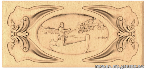 Резное панно Мужик в лодке (2 серия) из дерева