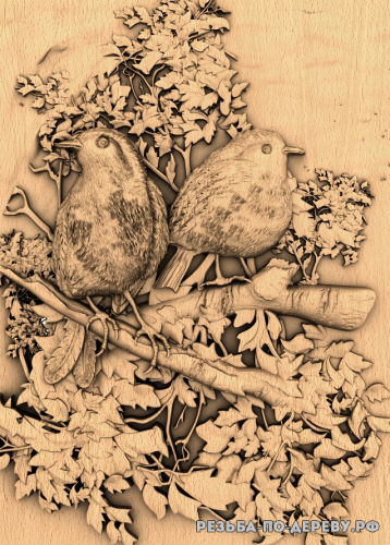 Резное панно Птички на веточке из дерева