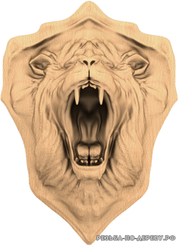 Резное панно Лев с раскрытой пастью из дерева