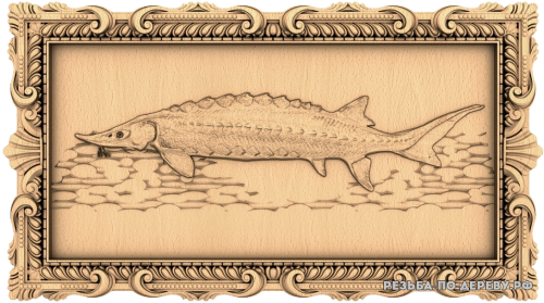 Резное панно Рыба Осётр из дерева