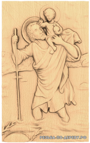 Резная икона Святой Христофор из дерева