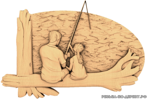 Рыбалка на берегу - резное изделие из дерева